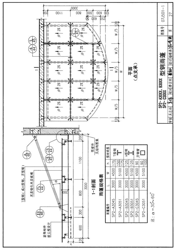 国标图集07J501-1钢雨篷(一)玻璃面板-国家标准设计图集电子版 2