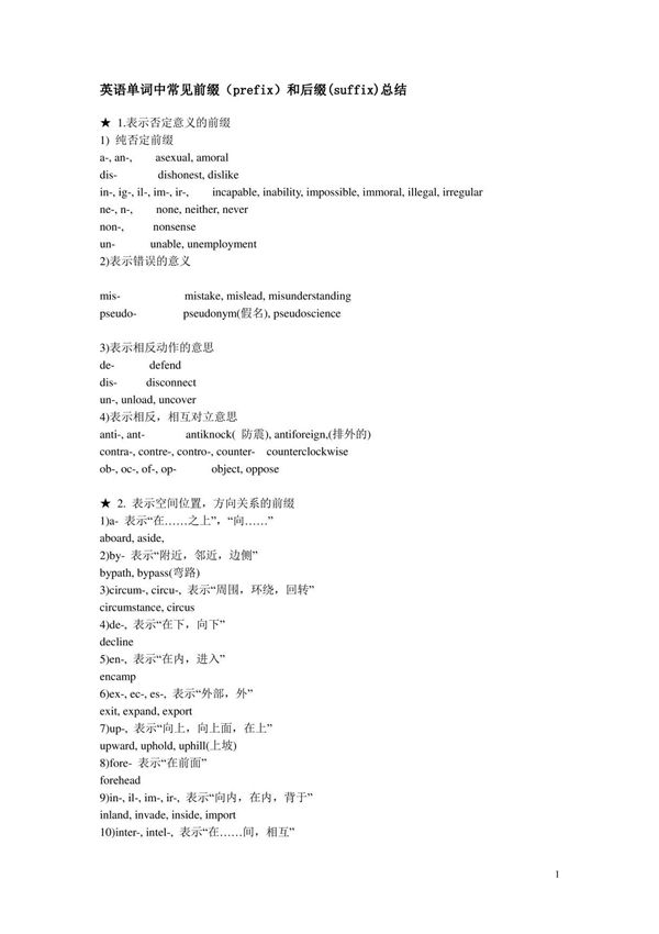 英语单词中常见前缀prefix和后缀suffix总结