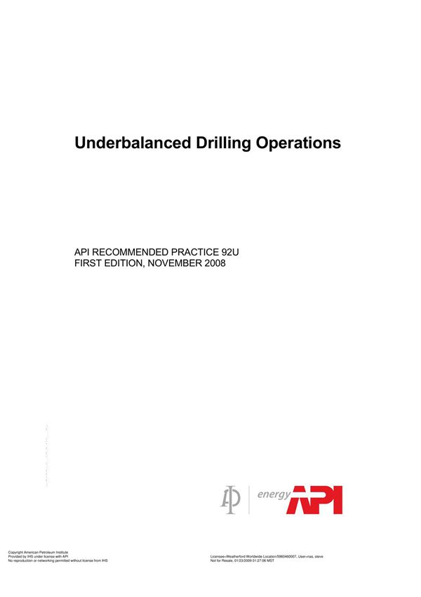 api rp92u underbalanced drilling operations 1st ed nov 2008