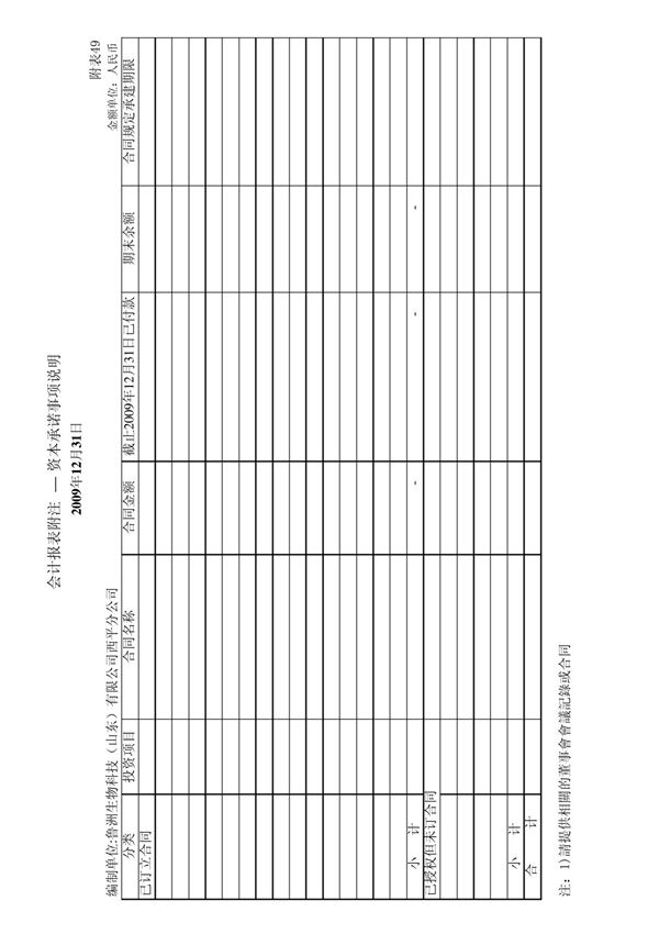 (财务报表-上市公司审计基础表)附表49-会计报表附注-资本承诺事项说明