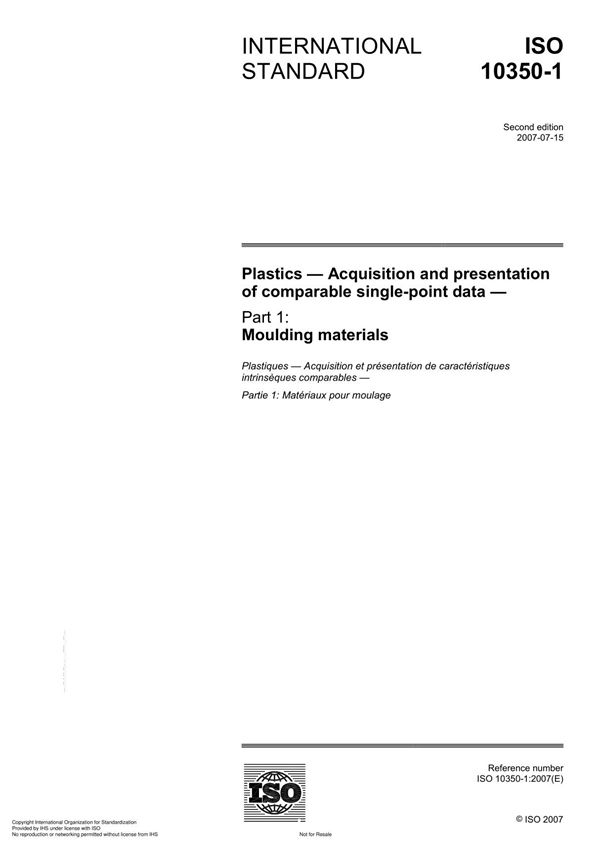ISO 10350-1 Plastics Acquisition and presentation of comparable single-point data