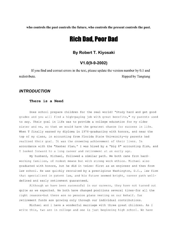 穷爸爸富爸爸(英文版)Rich Dad,Poor Dad