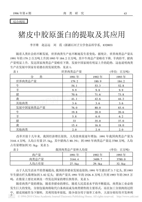 猪皮中胶原蛋白的提取及其应用