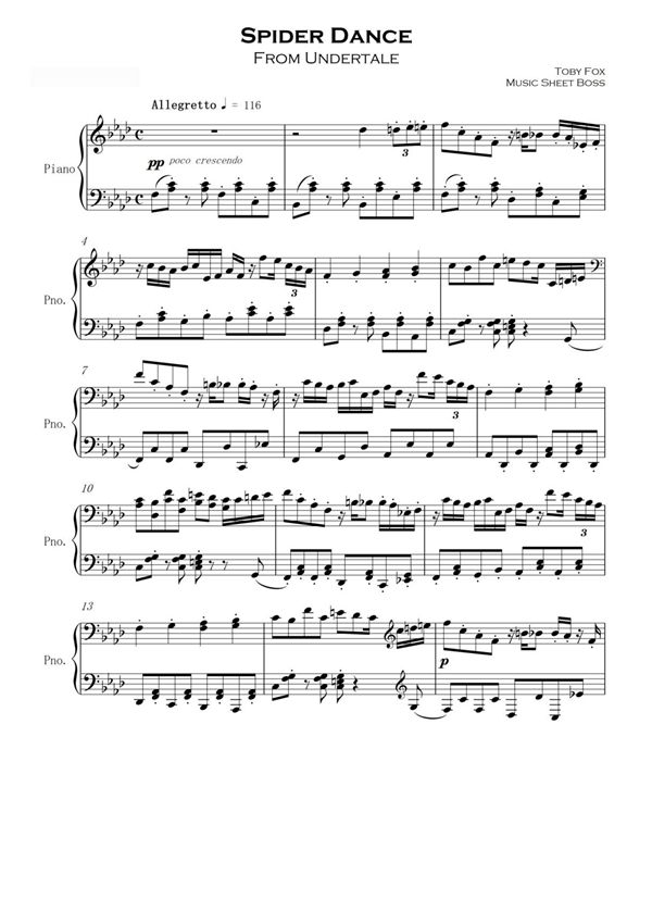 Undertale-spider dance 蜘蛛舞钢琴谱钢琴简谱 数字谱 钢琴双手简谱