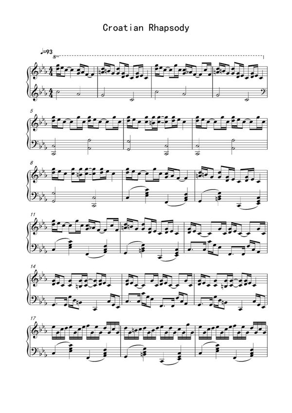 克罗地亚狂想曲马克西姆完美演奏版钢琴谱钢琴简谱 数字谱 钢琴双手简谱