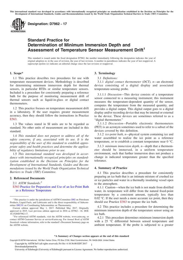 ASTM D7962-17 Standard Practice for Determination of Minimum Immersion Depth and Assessment of Temperature Sensor Measurement Dr