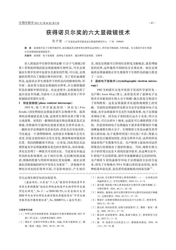 获得诺贝尔奖的六大显微镜技术