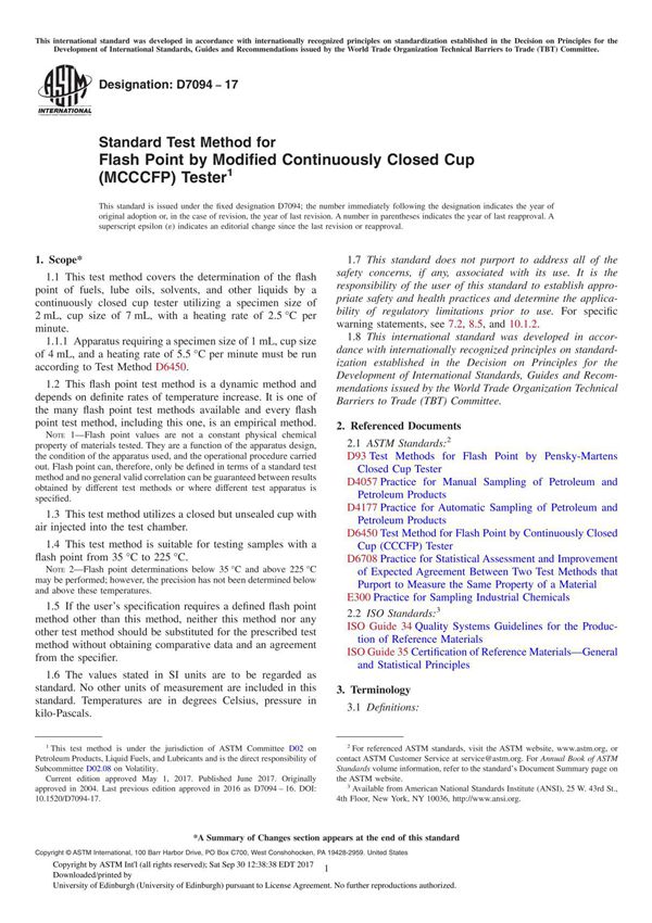 ASTM D7094-17 Standard Test Method for Flash Point by Modified Continuously Closed Cup (MCCCFP) Tester