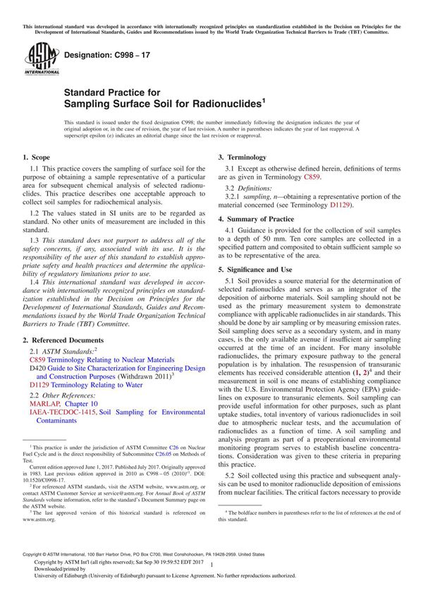 ASTM C998-17 Standard Practice for Sampling Surface Soil for Radionuclide