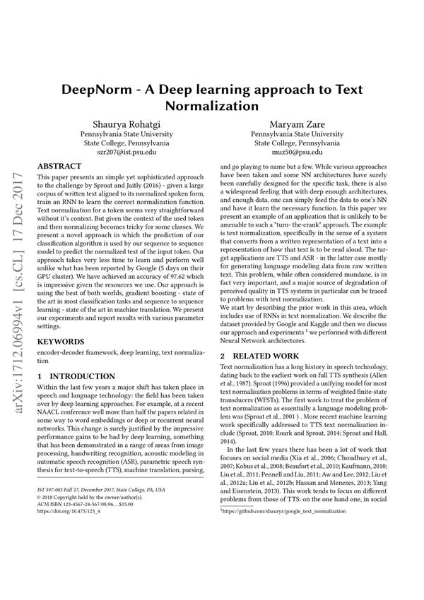 DeepNorm-A Deep Learning Approach to Text Normalization