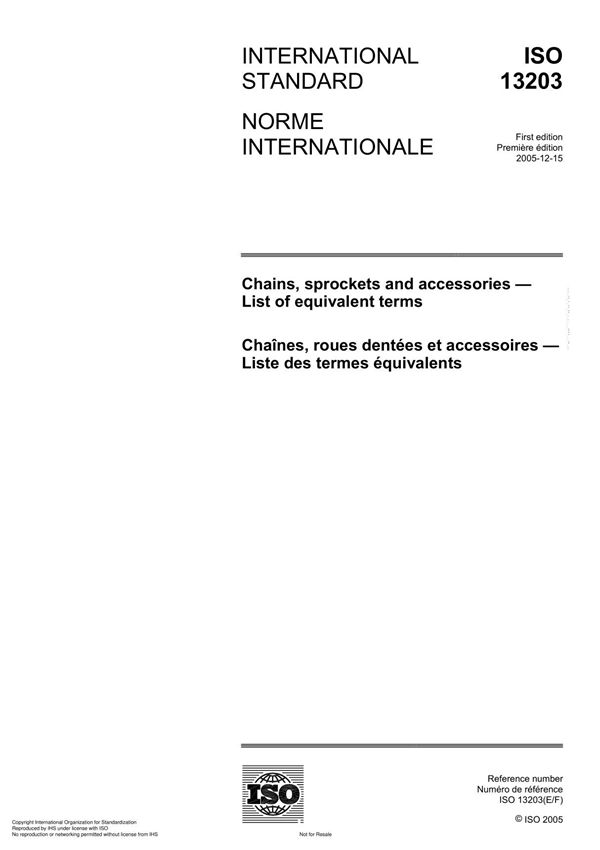 ISO 13203 Chains, sprockets and accessories List of equivalent term