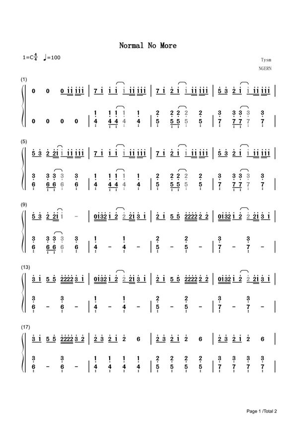 Normal No More简谱钢琴谱 简谱双手数字完整版原版