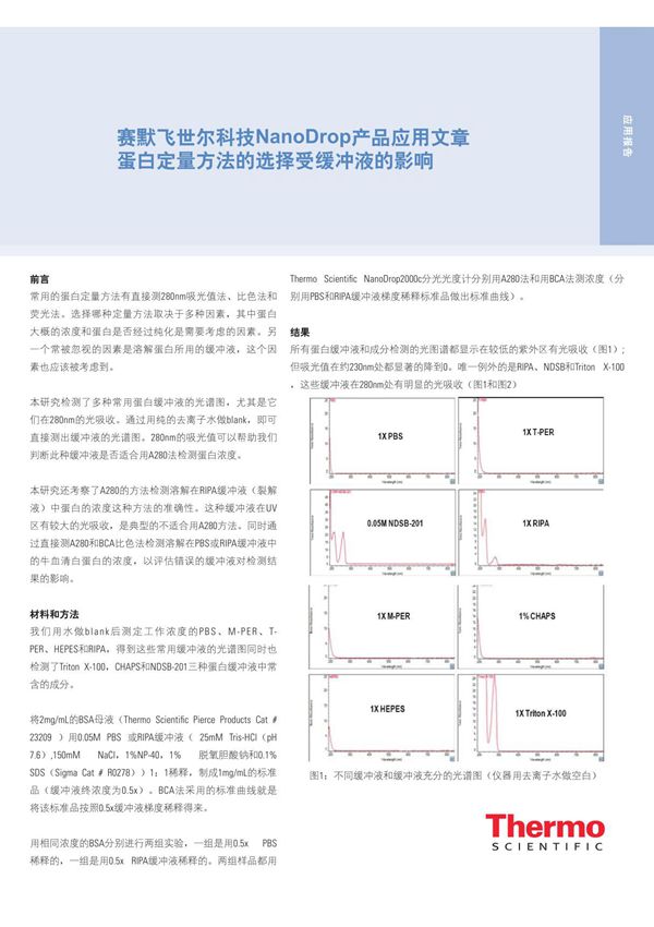 赛默飞世尔科技NanoDrop产品应用文章蛋白定量方法的