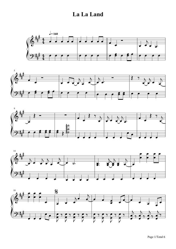 La La Land钢琴谱五线谱 完整版原版