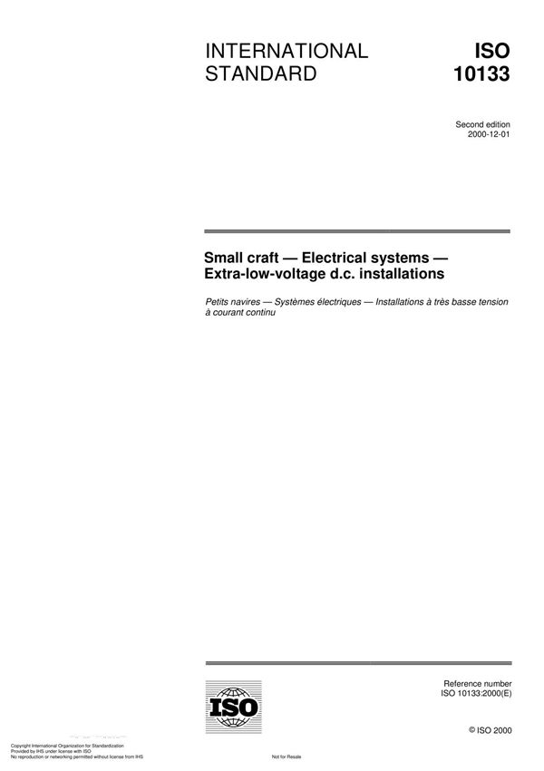 ISO 10133 Small craft  Electrical systems  Extra-low-voltage d.c. installation