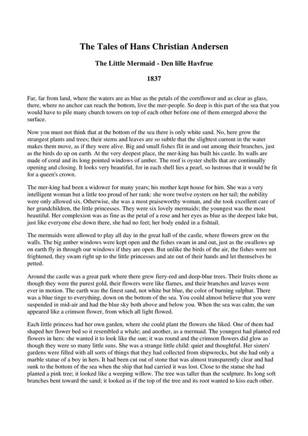 安徒生童话之《小美人鱼》英文原版 little mermaid