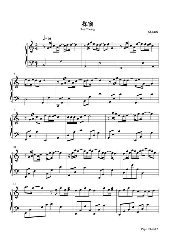 探窗钢琴谱五线谱 完整版原版