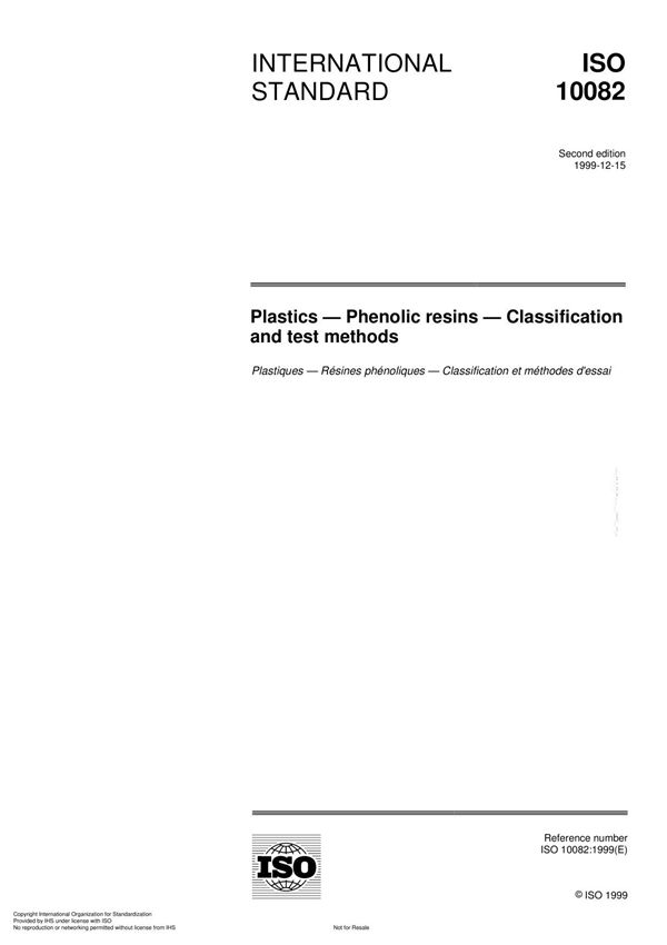 ISO 10082 Plastics  Phenolic resins  Classification and test method