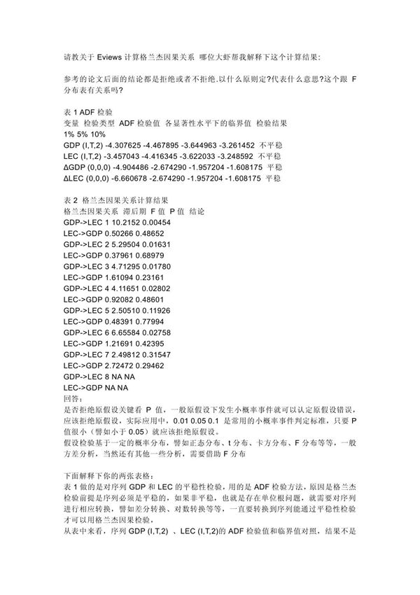 Eviews格兰杰因果关系检验结果说明