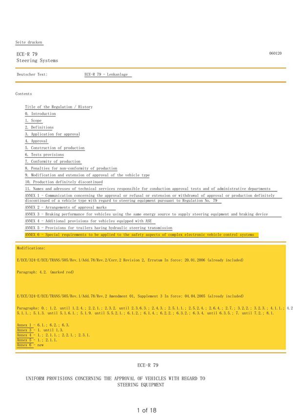 ECE-R79 欧盟法规Steering Systems 转向系统