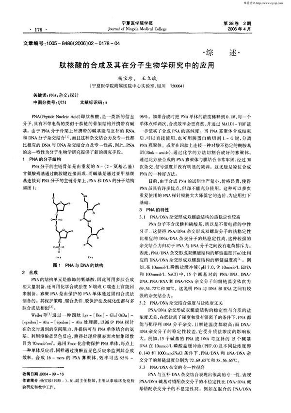 肽核酸的合成及其在分子生物学研究中的应用