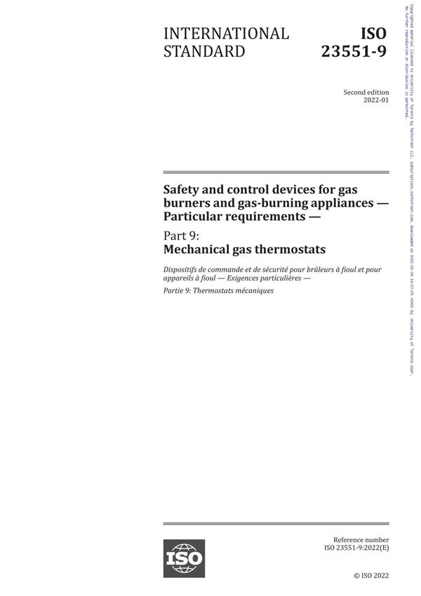 ISO 23551-9-2022 Safety and control devices for gas burners and gas-burning appliances - Particular requirements - Part 9 Mecha