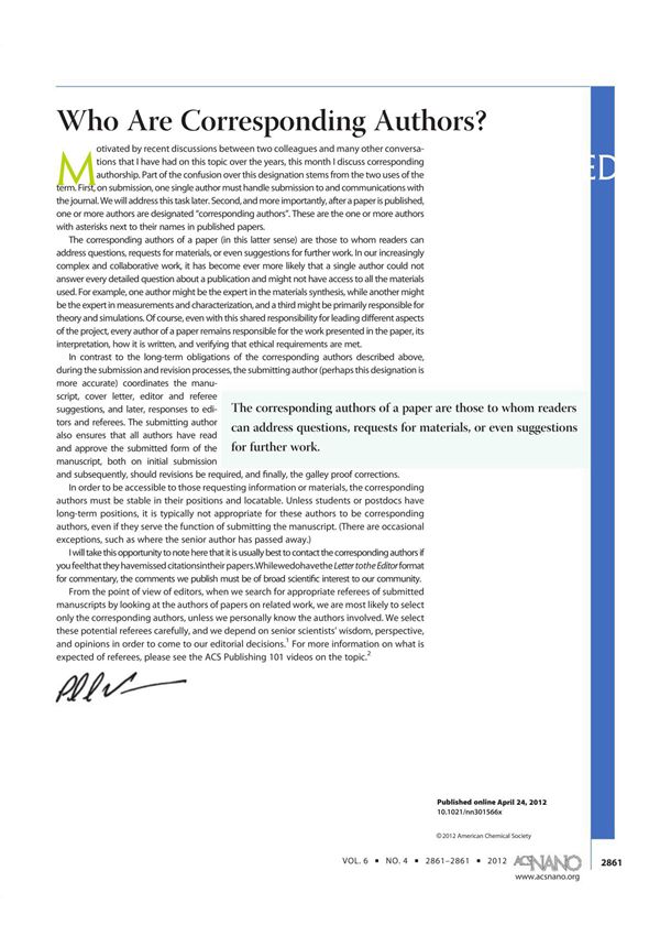 通讯作者的准确含义 Corresponding Authors