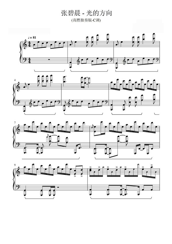 不为谁而作的歌(C调弹唱谱)钢琴谱钢琴简谱 数字谱 钢琴双手简谱