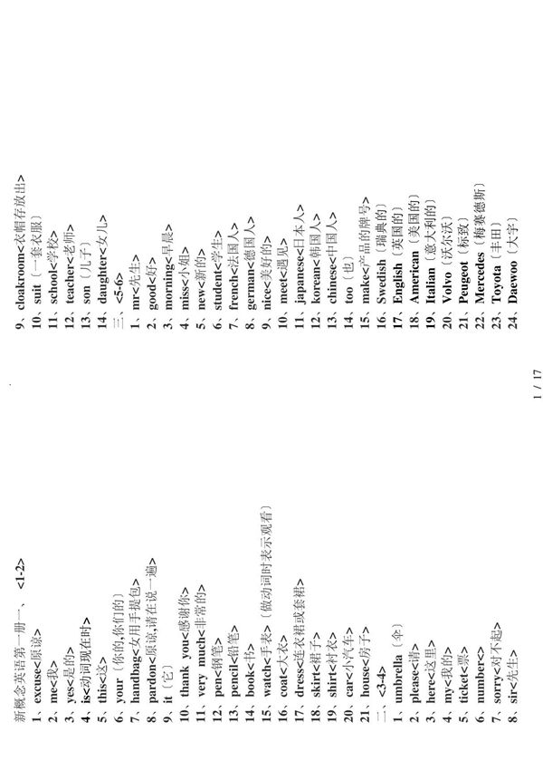 新概念英语第一册单词打印版(最终版)