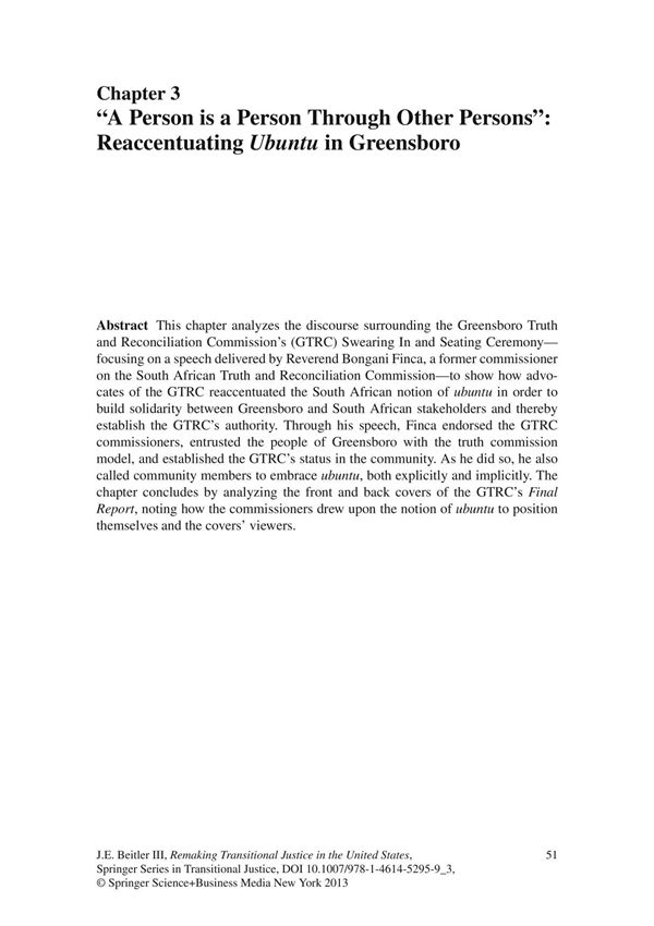 A Person is a Person Through Other Persons Reaccentuating Ubuntu in Greensboro