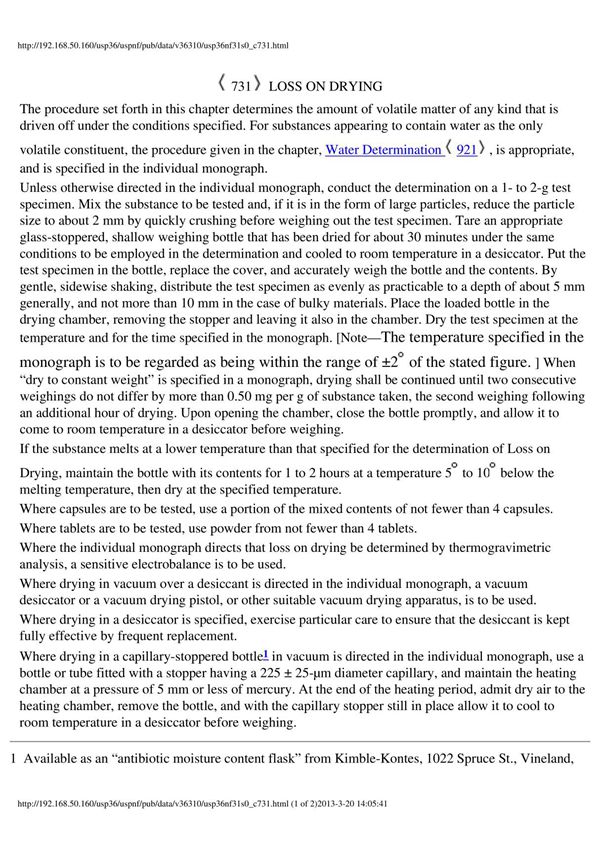 USP36 731 LOSS ON DRYING