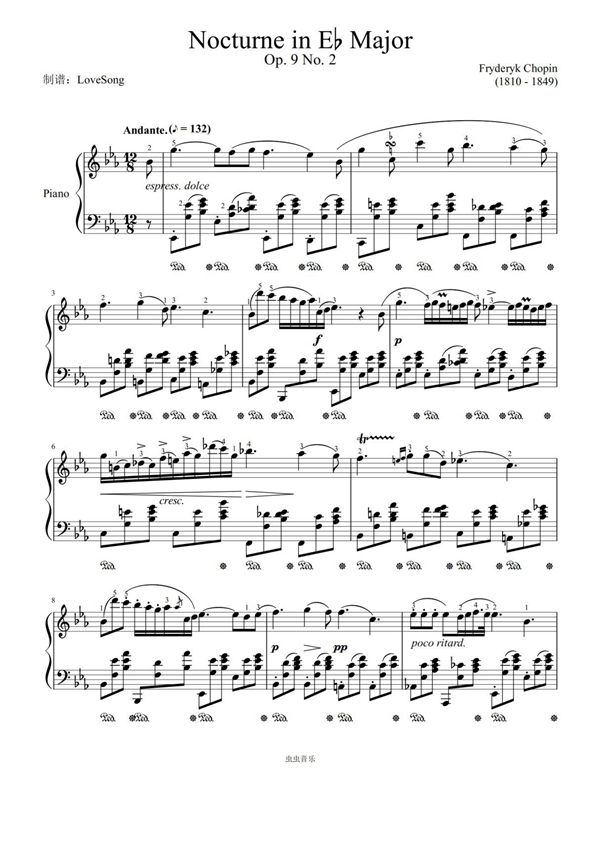 肖邦 降E大调夜曲 高清原版 带指法踏板 精校版钢琴谱钢琴简谱 数字谱 钢琴双手简谱