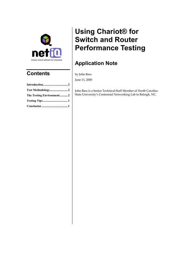 Netiq Using Chariot For Switch And Router Performance Testing