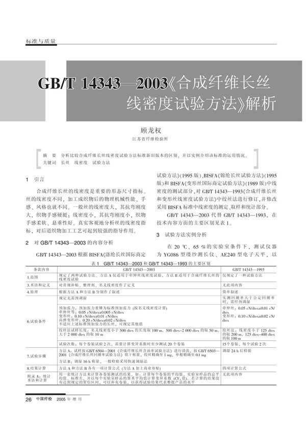 GB T14343 2003 合成纤维长丝线密度试验方法 解析
