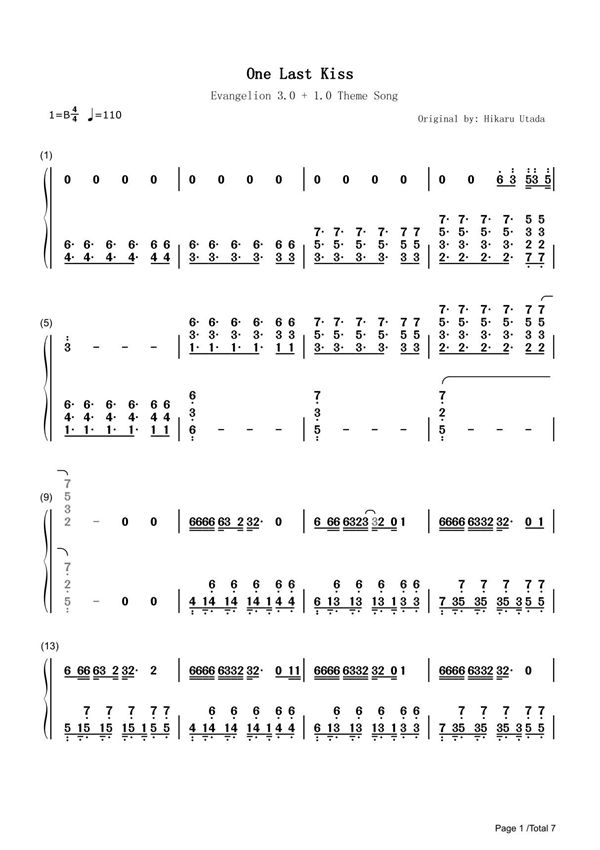 One Last Kiss简谱钢琴谱 简谱双手数字完整版原版