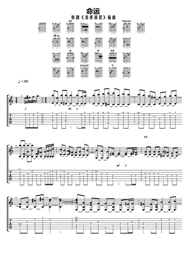 《命运(浪漫满屋)》指弹吉他谱