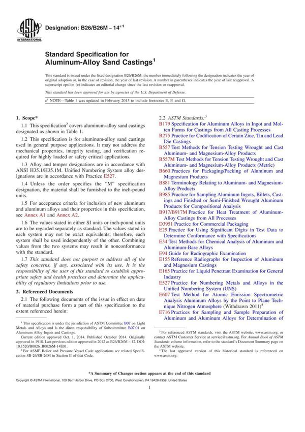 (高清正版) ASTM B26/B26M-2014e1