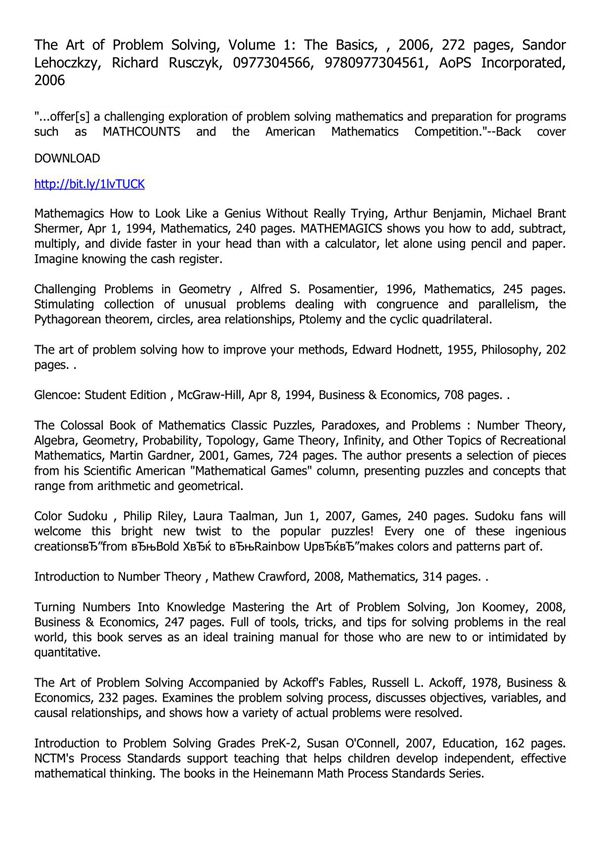 the art of problem solvingvolume 1 the basics2006272 问题1 solvingvolume艺术basics2006272