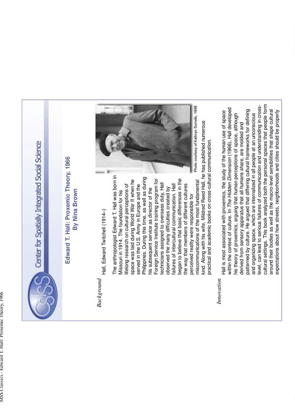Edward T. Hall, Proxemic Theory, 1966. CSISS Classics(爱德华·霍尔(Edward T. Hall),近邻理论,1966年CSISS经典)