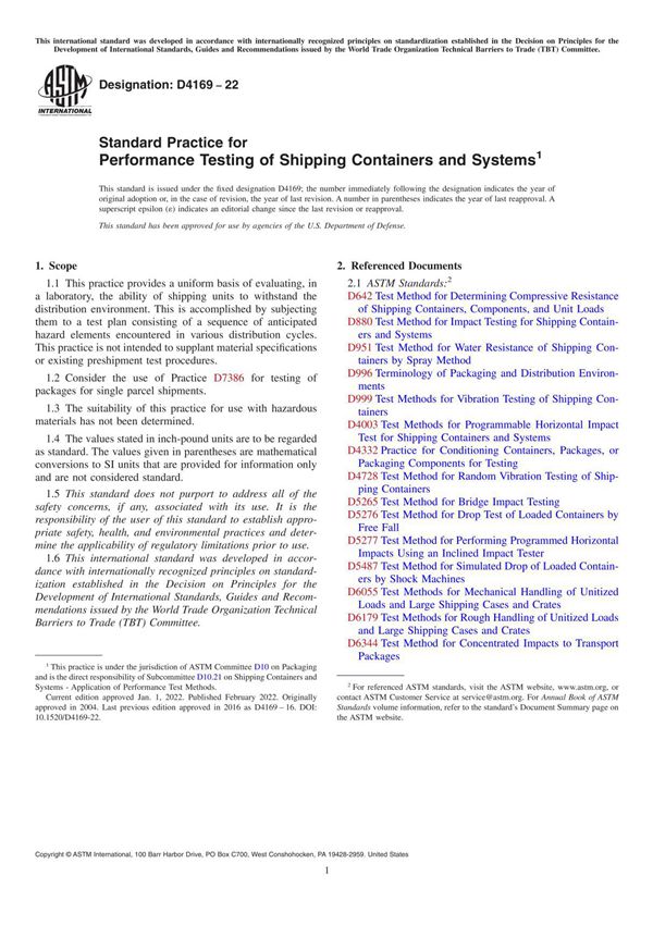 ASTM D4169-22 美国运输试验