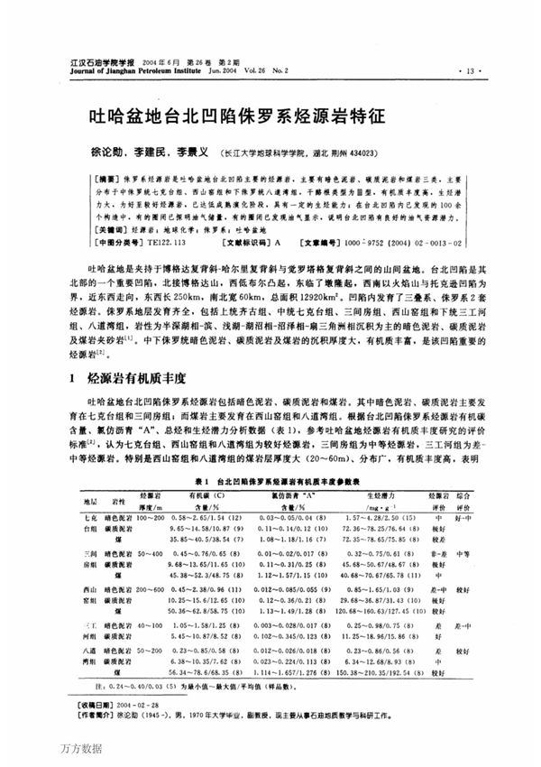吐哈盆地台北凹陷侏罗系烃源岩特征