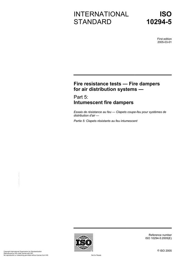 ISO 10294-5 Fire resistance tests Fire dampers for air distribution system