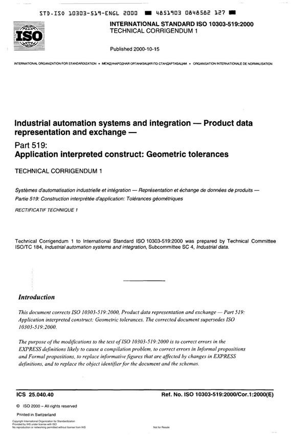 ISO 10303-519 Industrial automation systems and integration  Product data representation and exchange TECHNICAL CORRIGENDUM
