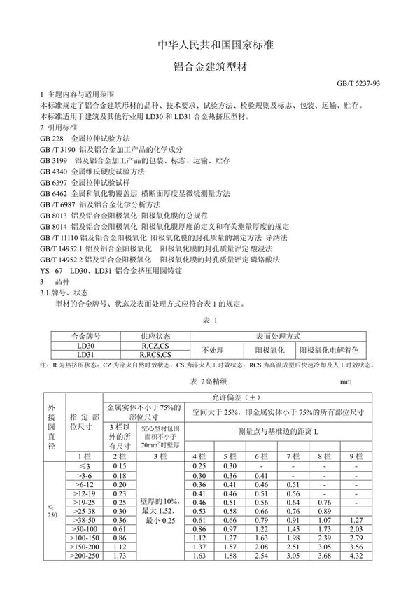 GB 5237 铝合金建筑型材