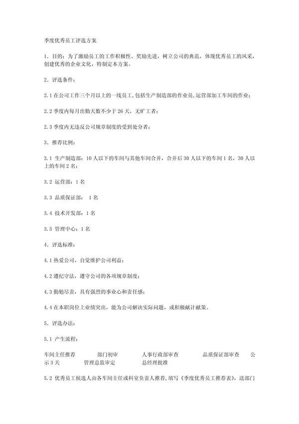 季度优秀员工评选方案
