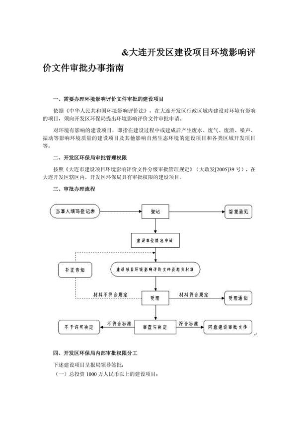大连开发区建设项目环境影响评价文件审批办事指南