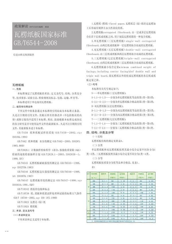 瓦楞纸板国家标准GB /T6544-2008