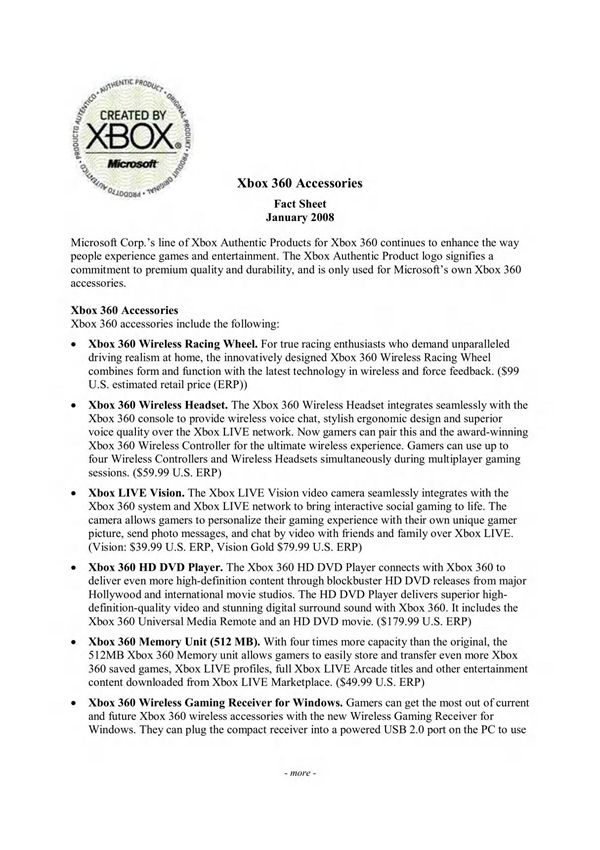 Xbox 360 Accessories - Microsoft Corporation