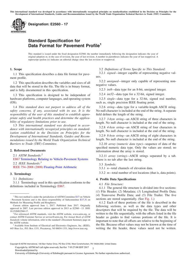 ASTM E2560-17 Standard Specification for Data Format for Pavement Profile