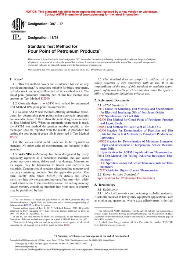 ASTM D97 - 17 Standard Test Method for Pour Point of Petroleum Product